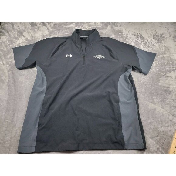 UNDER ARMOUR Loose Black 1/4 Zip S/S Windbreaker Shirt side zip Large, Zebra - Picture 1 of 9